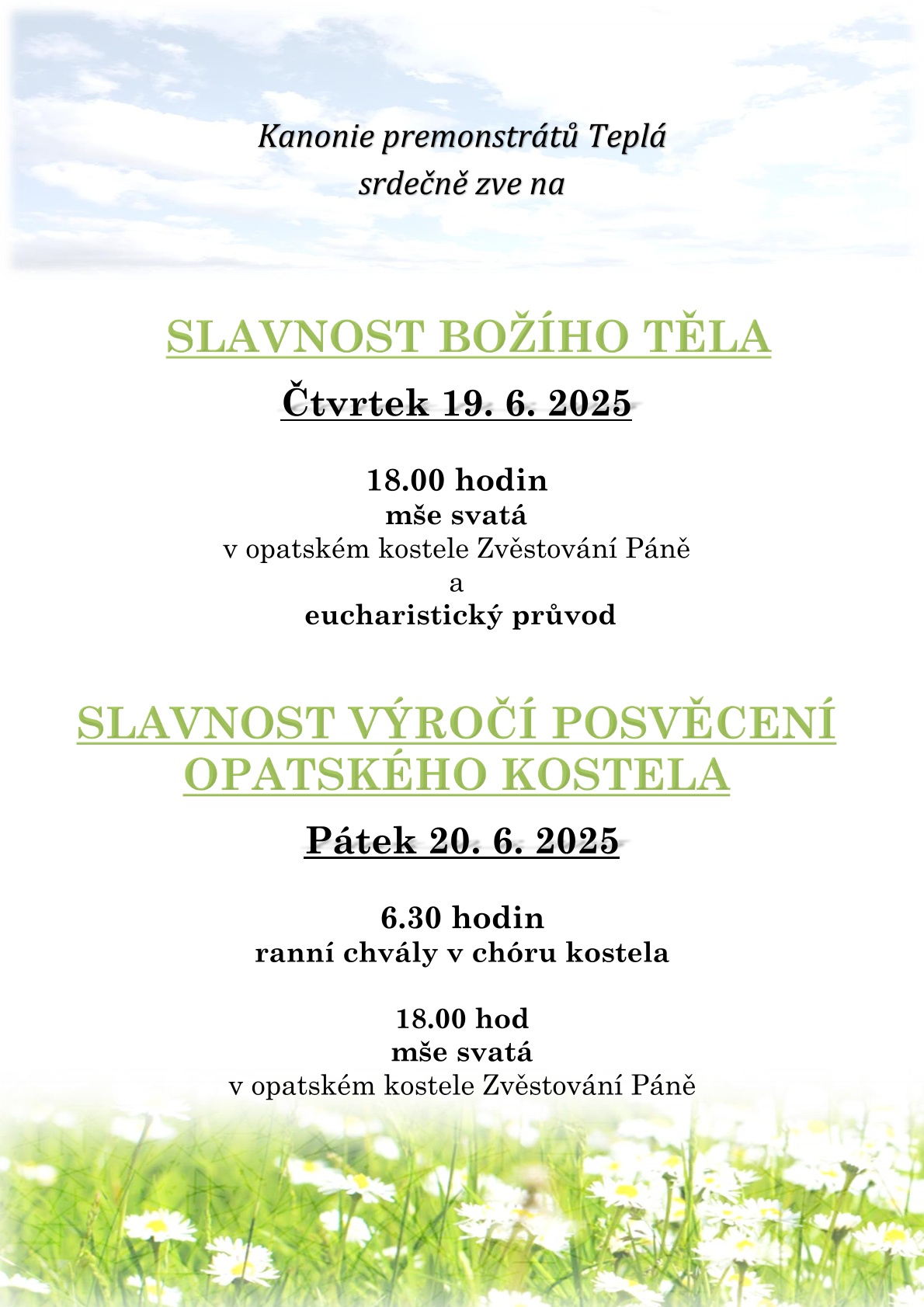 Plaktek Bozi Telo a Slavnost vyroci posvecen kostela 2025