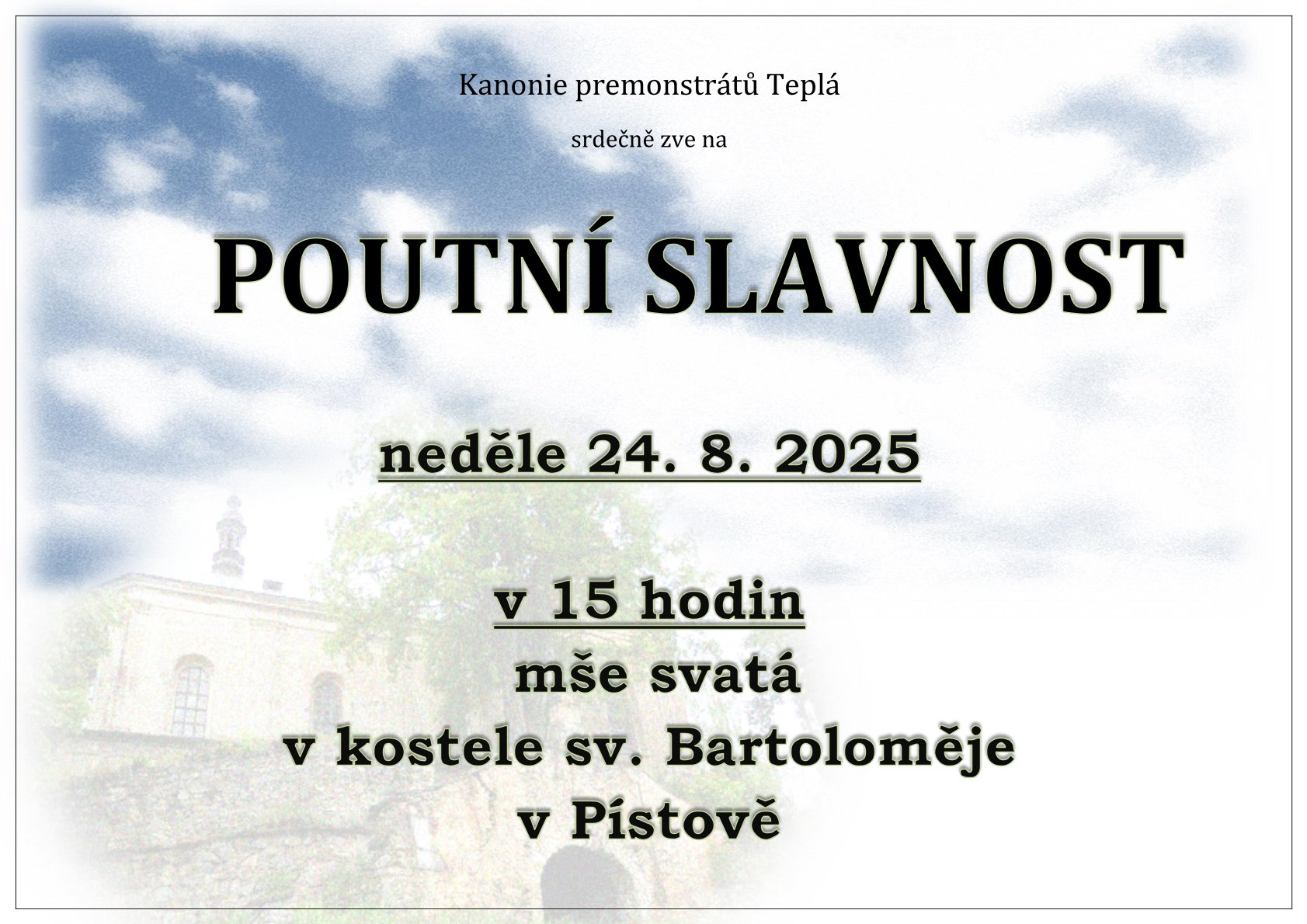 Poutn slavnost 24 8 2025 kostel v Pstov